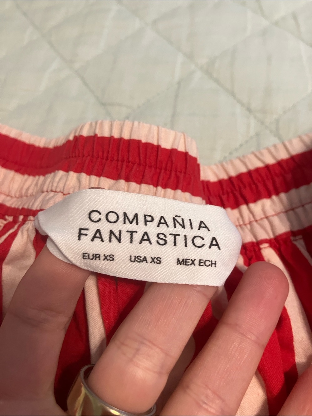 Striped Red and Cream A-Line Midi Skirt - Picture 2 of 3